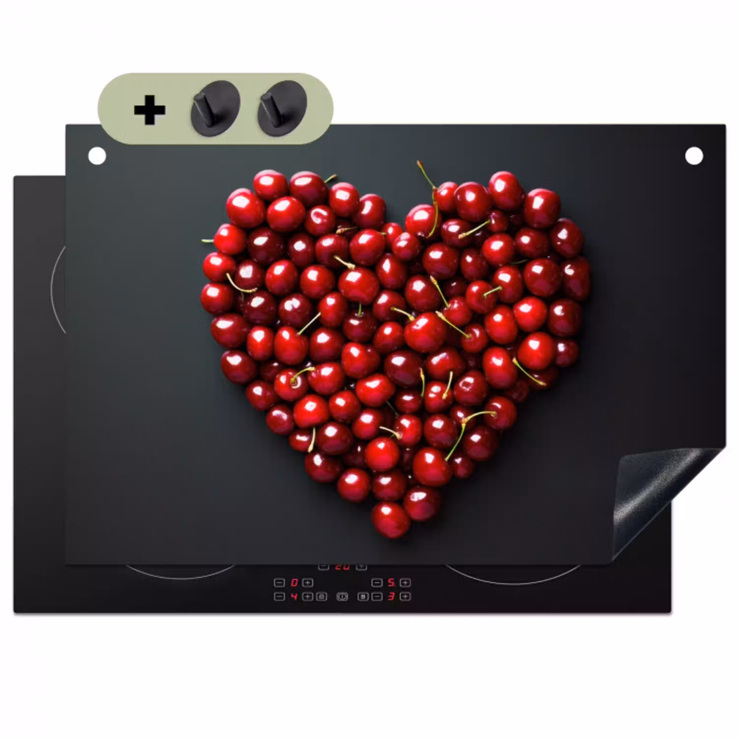 Kersen - Hart - Rood - Zwart Inductie beschemer met haakjes klein -3d