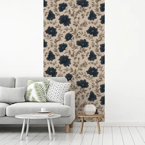 Motief - Bloemen - Zwart - Beige fotobehang vinyl groot 64 -woonkamer