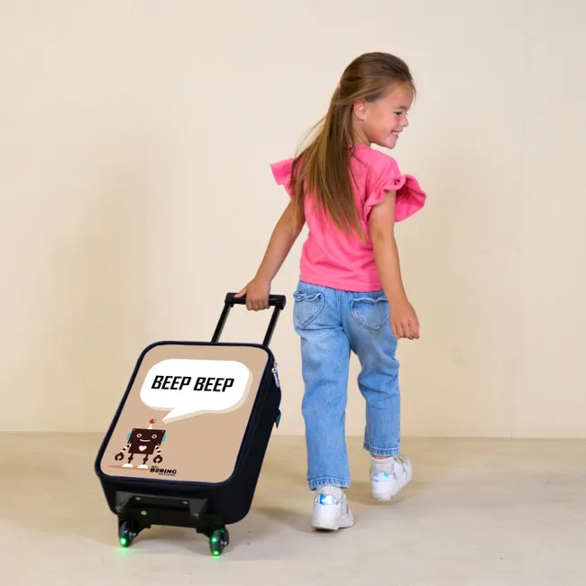 Donkerbruine robot met een tekst Kinderkoffer - Zwart klein -sfeer1