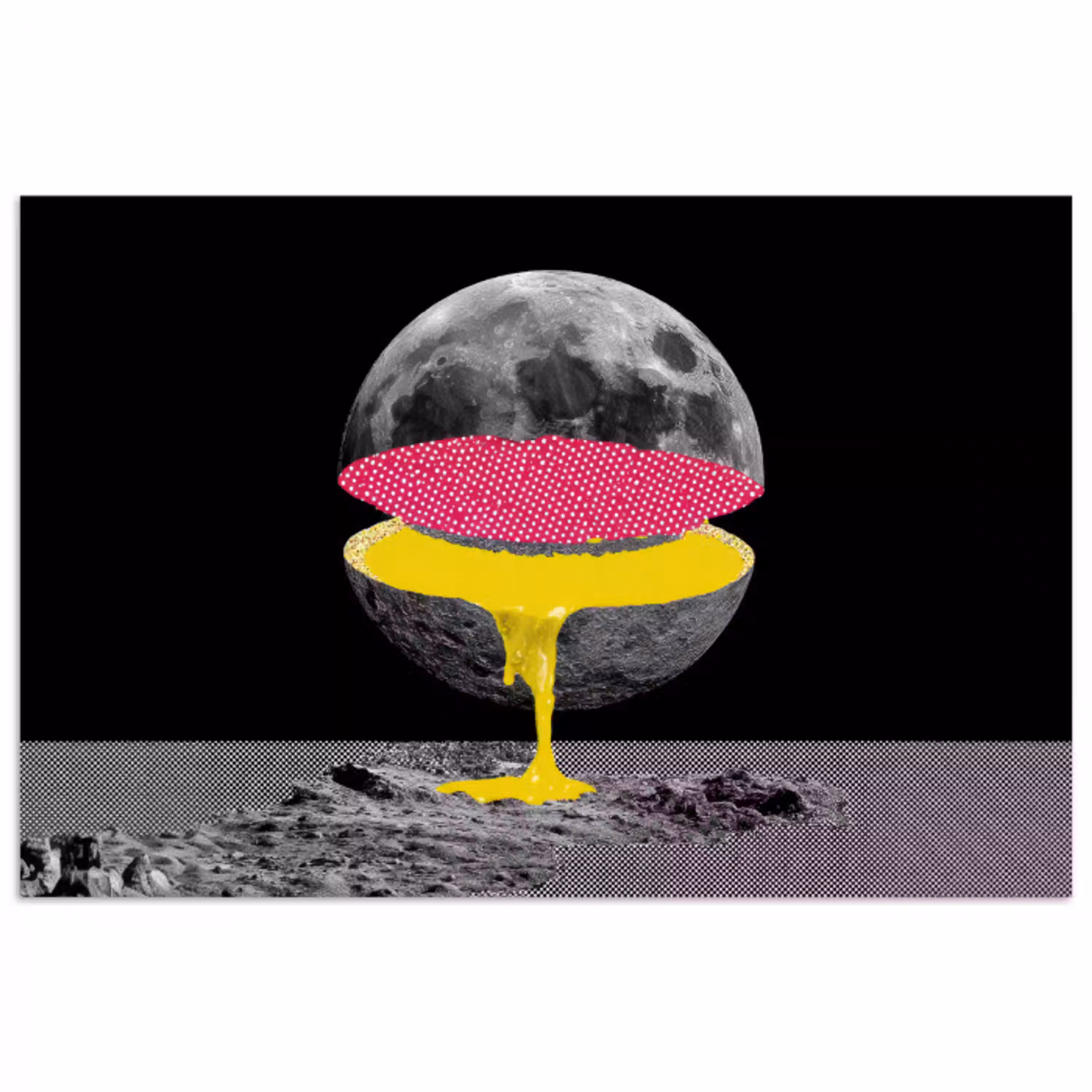 Maan - Geel - Roze - Zwart poster papier klein -3d