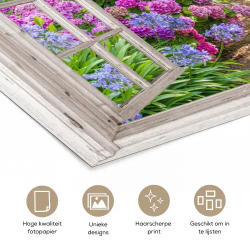 Hortensia - Doorkijk - Bloemen - Zomer - Paars - Pad poster papier klein -closeup_NL