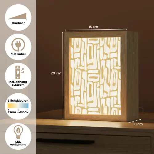 Zandkleur - Wit - Patroon Light Box met kabel (Tafellamp) klein 925 -USP_NL