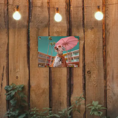 Dalmatiër - Zonnebril - Parasol - Roze tuinposter los doek klein -sfeer1