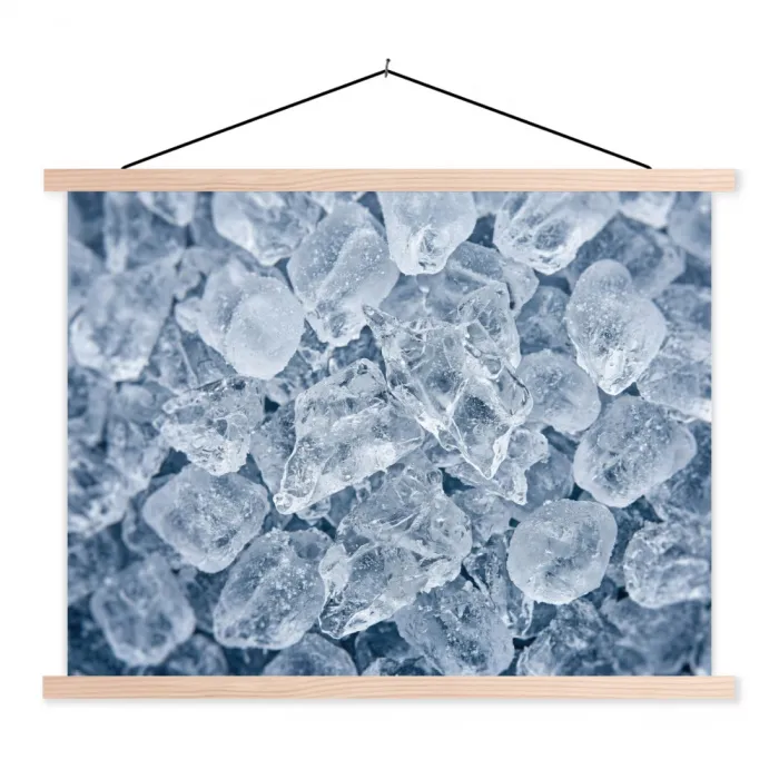 Ijsblokjes - Water - Blauw textielposter latten blank klein -3d