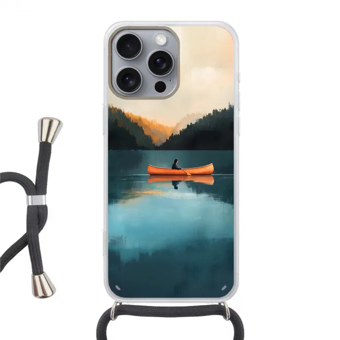 Bossen - Meer - Kano - Oranje Hoesje iPhone 16 Pro Max met koord klein -3d