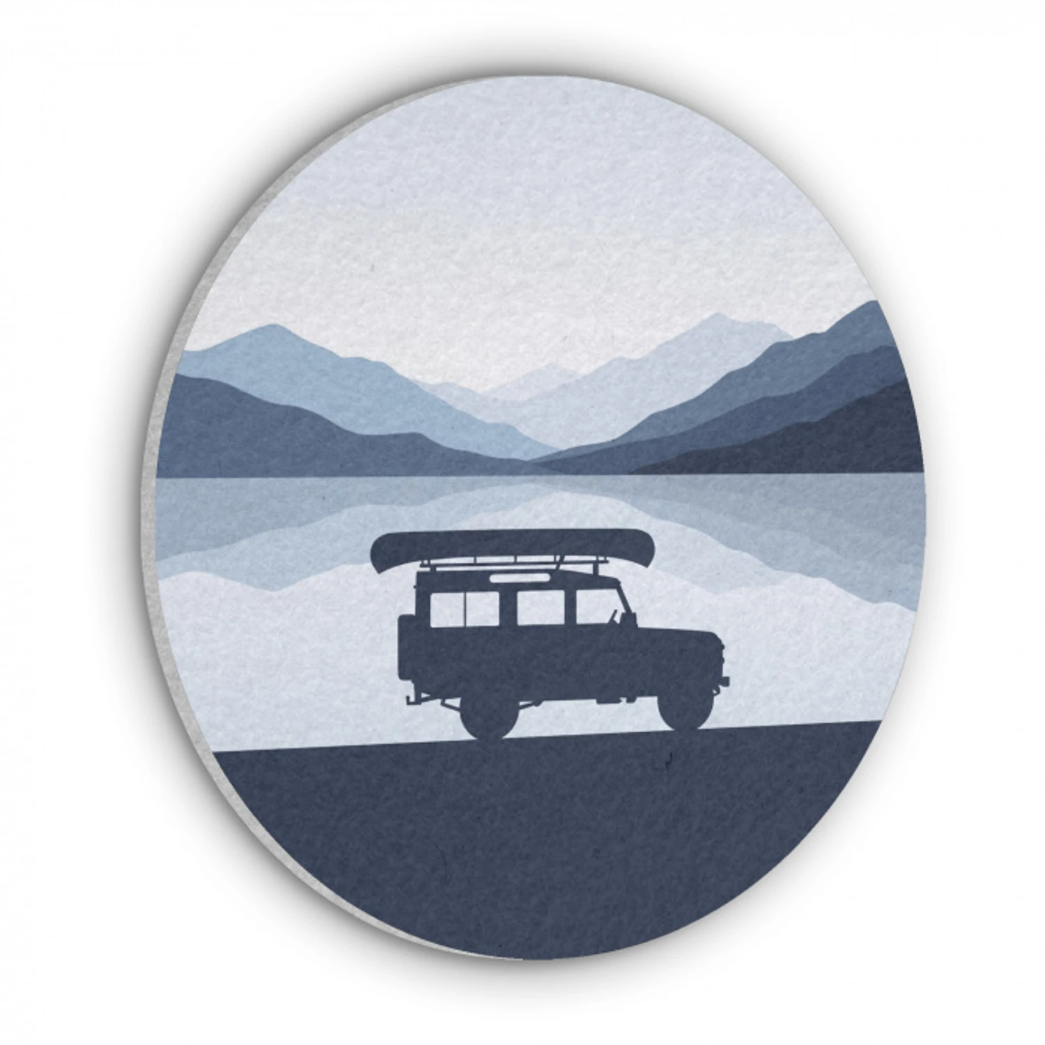Auto - Meer - Bergen - Blauw Akoestische PET Vilt - Rond klein -3d