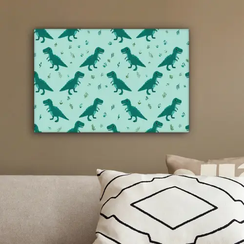 Donkergroen - Dinosaurussen - Afdrukken - Bladeren canvas 2cm klein -sfeer3