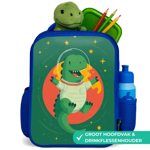 Dino - Groen - Planeet Kinderrugzak - Blauw middel -inhoud_NL