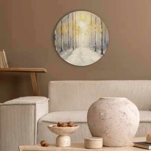 Winter - Abstract - Sneeuw - Natuur - Zon Akoestische PET Vilt - Rond klein -sfeer1
