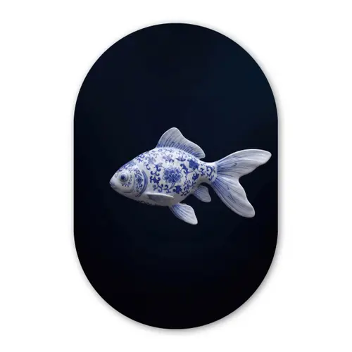 Porselein - Goudvis - Delfts - Blauw Wandcirkel Ovaal Forex klein -3d