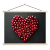 Kersen - Hart - Rood - Zwart textielposter latten blank klein -3d