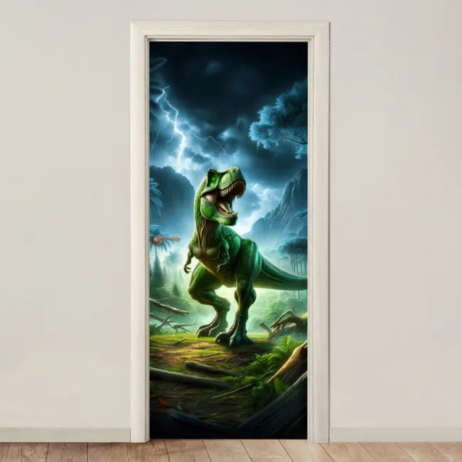 Deursticker - Dino - Jongens - Groen - Blauw - T-Rex