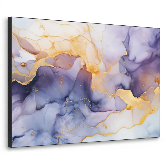 Marmer - Paars - Lila - Goud - Abstract Textielframe zwart klein -3d