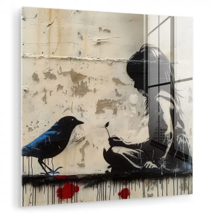 Street art - Meisje - Vogel - Graffiti - Banksy plexiglas 5mm klein -zzzproduct_nieuw