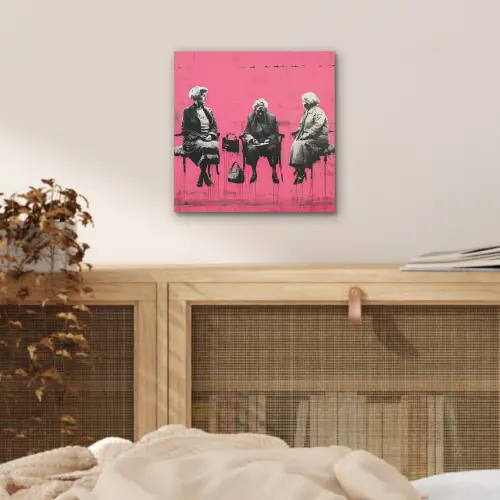 Graffiti - Vintage - Zwart - Street art - Roze - Banksy aluminium wit klein -sfeer3
