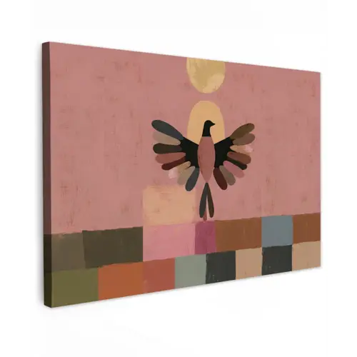Illustratie - Vogel - Vlakken - Kleurrijk Tuinposter op houten frame 2 cm dik klein -3d
