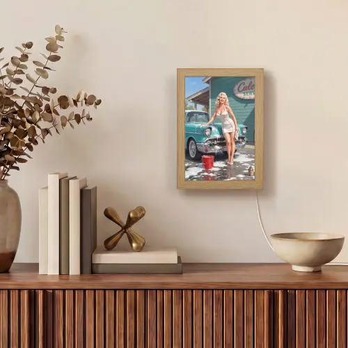 Auto - Vrouw - Groen Light Box met kabel (Tafellamp) klein -sfeer2