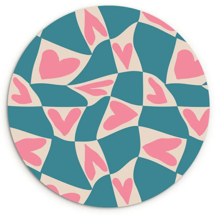 Blauw - Vlakken - Patroon - Hartjes Wandcirkel plexiglas klein 852 -3d