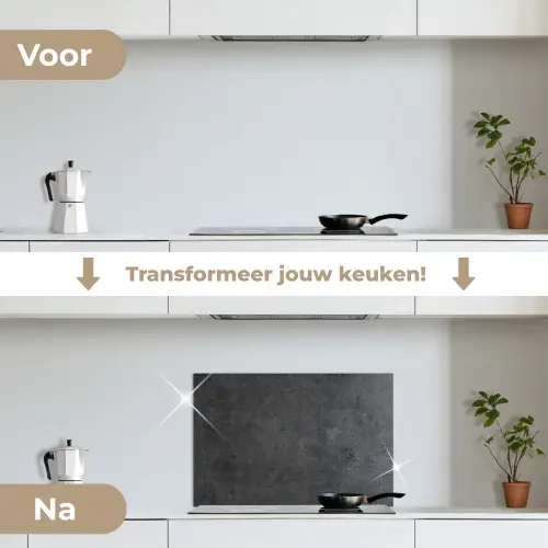 Industrieel - Leisteen - Grijs - Structuur - Beton keuken achterwand spatscherm klein -voor_na_NL