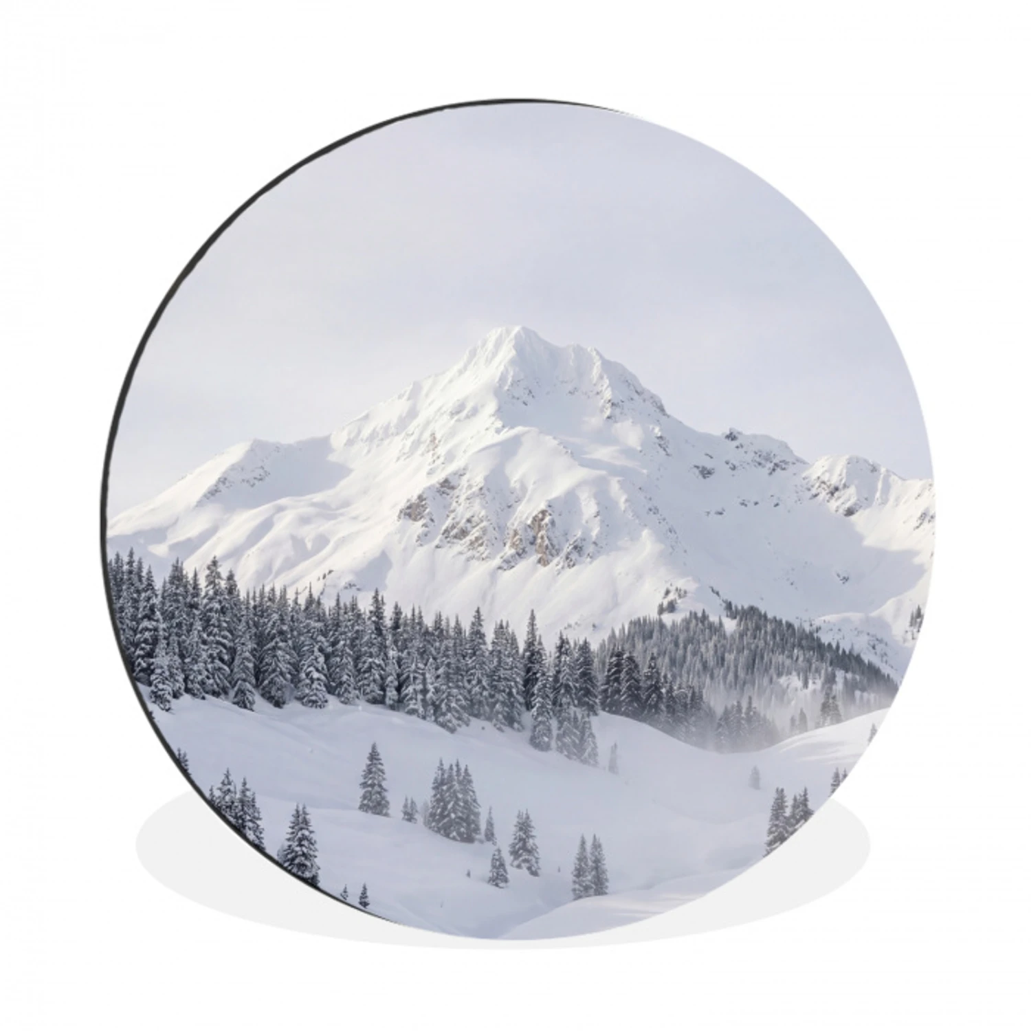Berg - Sneeuw - Winter - Natuur - Wit Wandcirkel aluminium klein -3d
