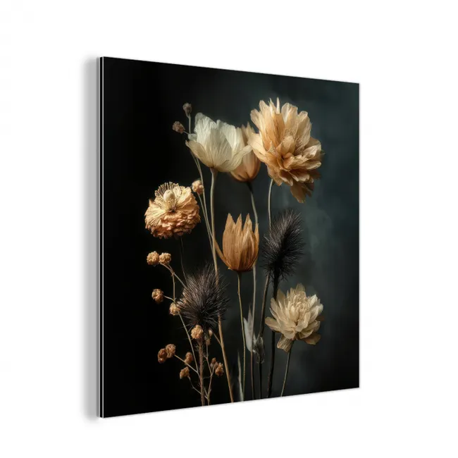 Aluminium schilderij - Boeket - Bloemen - Licht - Zwart