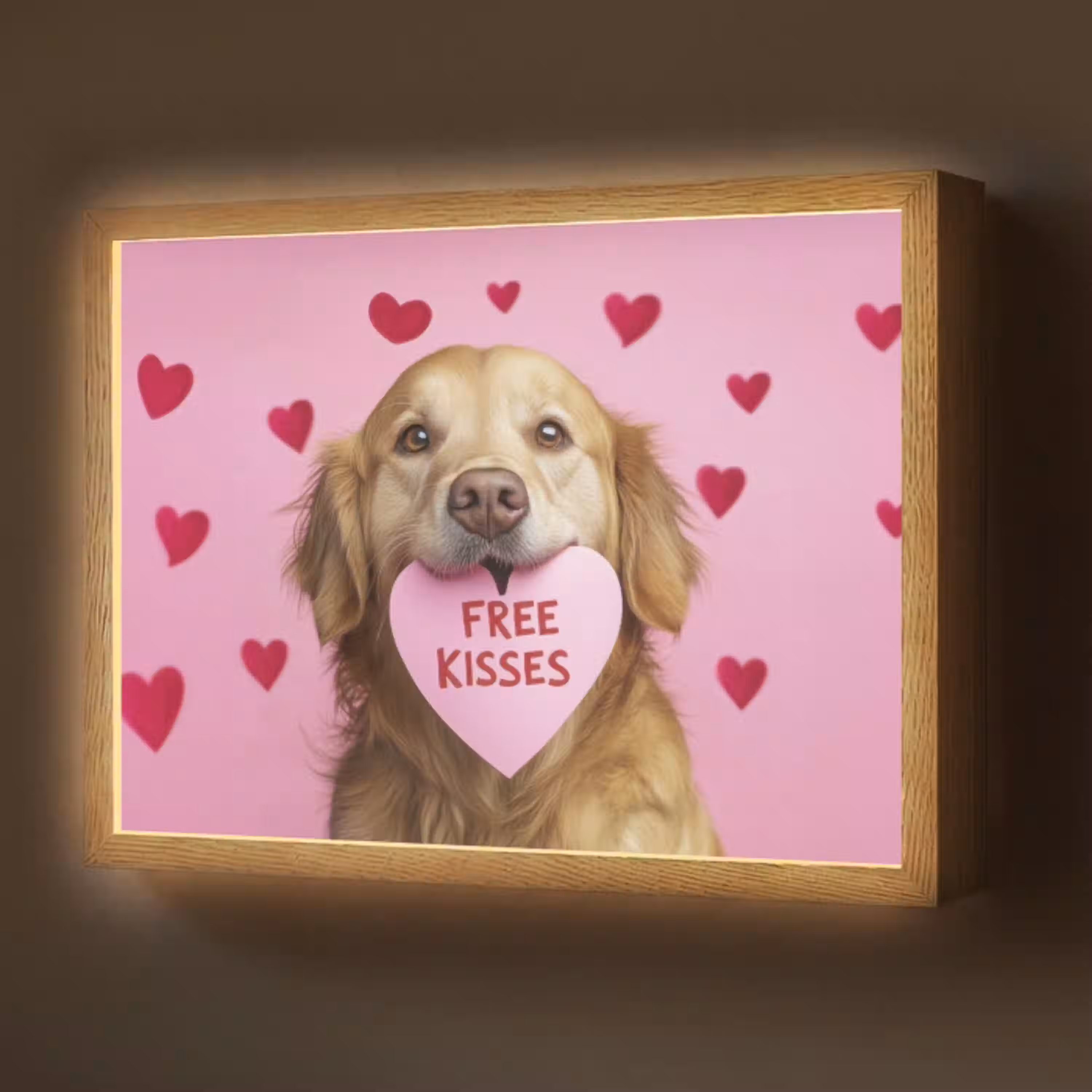 Hond - Kiss- Valentijn - Hartjes Light Box met batterij (Wandlamp) middel -z3d_website