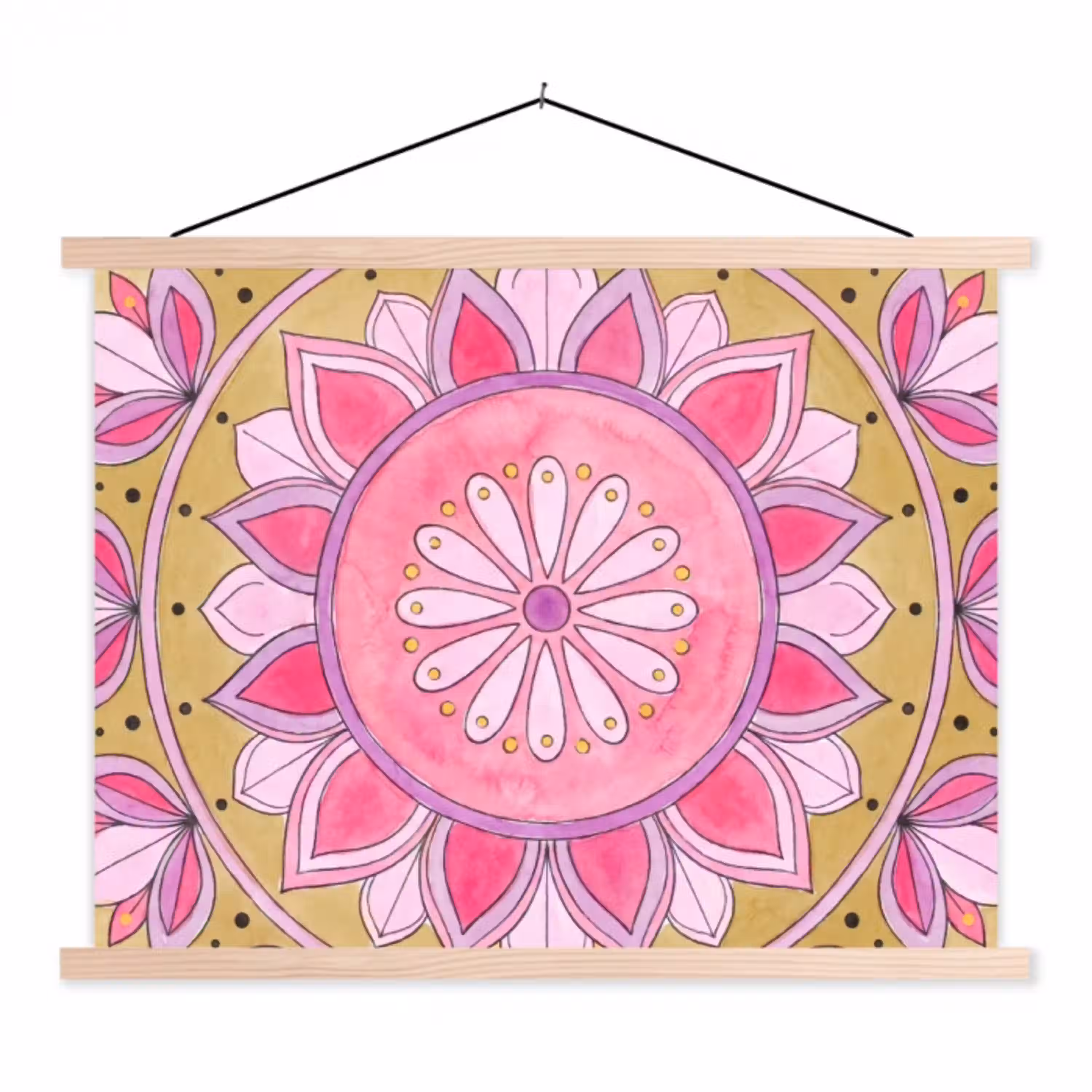 Mandala - Patroon - Kunst - Aquarel - Roze textielposter latten blank klein -3d