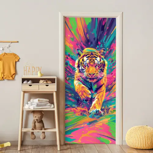 Tijger  - Wilde dieren - Kleurrijk - Verflook deurposter klein -sfeer4
