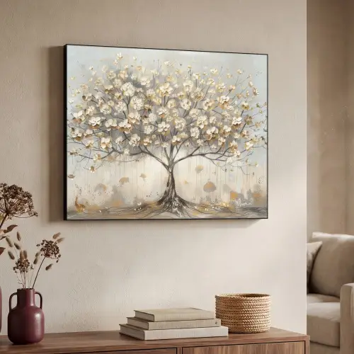 Boom - Beige - Goud - Verflook - Grijs Textielframe - compleet frame klein -sfeer3