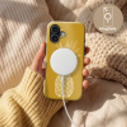 Lijnillustratie - Ananas - Bladkroon - Okergeel Toughcase MagSafe Apple iPhone 17 klein -USP_MagsafeV