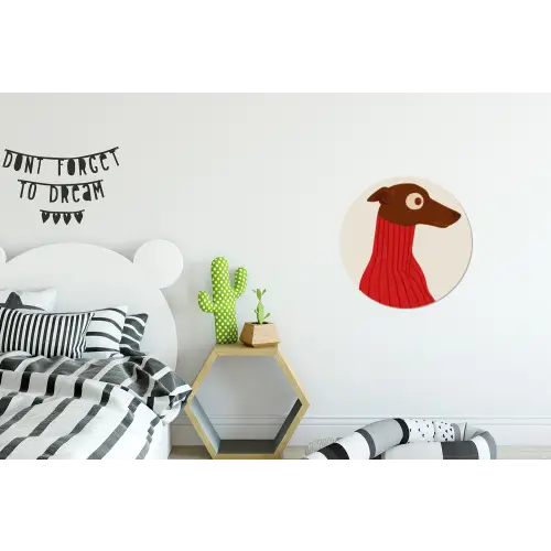 Silhouet - Hond - Trui - Rood Wandcirkel aluminium klein -kinderkamer