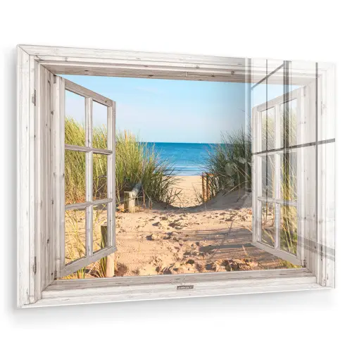 Doorkijk - Strand - Zee - Duinen - Zand - Water - Helmgras plexiglas 5mm klein -zzzproduct_nieuw