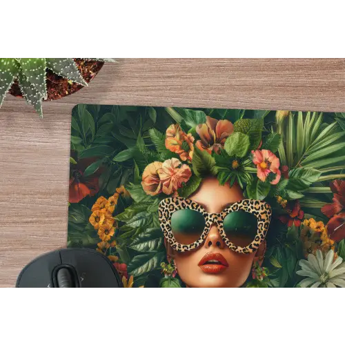 Vrouw - Panterprint - Jungle - Natuur - Luxe muismat rubber klein -closeup