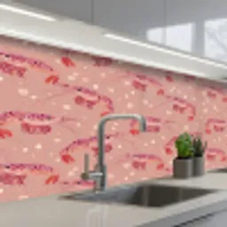 Garnalen - Stippen - Roze keuken achterwand 2 middel 871 -3d_schuin