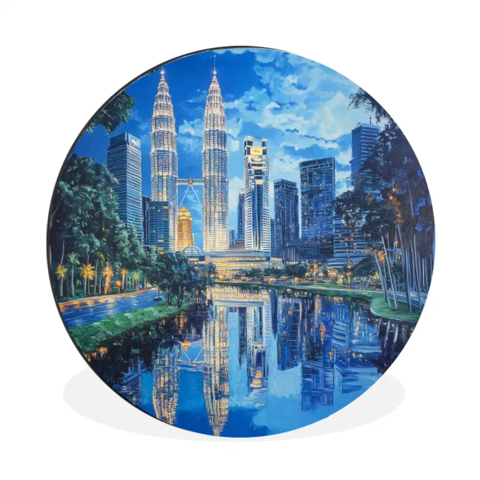 Stad Kuala Lumpur - Skyline - Wolkenkrabbers - Water Wandcirkel aluminium klein -3d