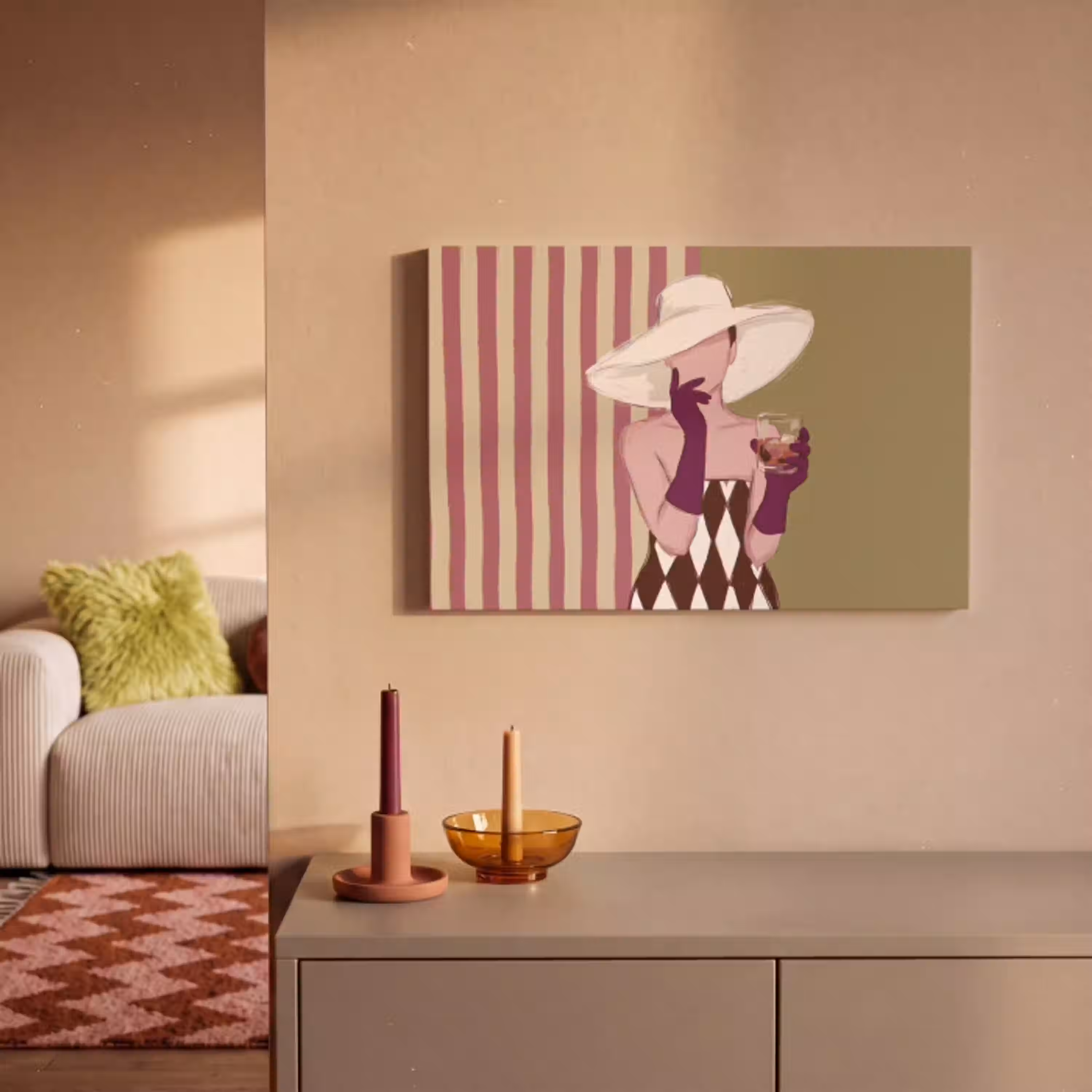 Vrouw - Hoed - Mode - Abstract - Kleurrijk canvas 2cm klein -sfeer1