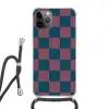 Schaakbord print - Blauw - Rood - Blokjes Hoesje iPhone 12 Pro met koord klein -3d