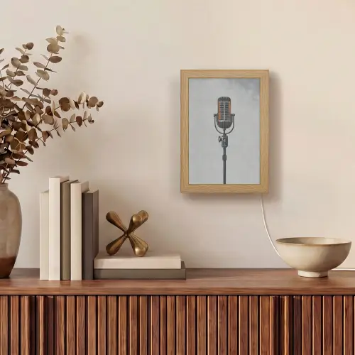 Microfoon - Vintage - Illustratie - Grijs Light Box met kabel (Tafellamp) klein -sfeer2