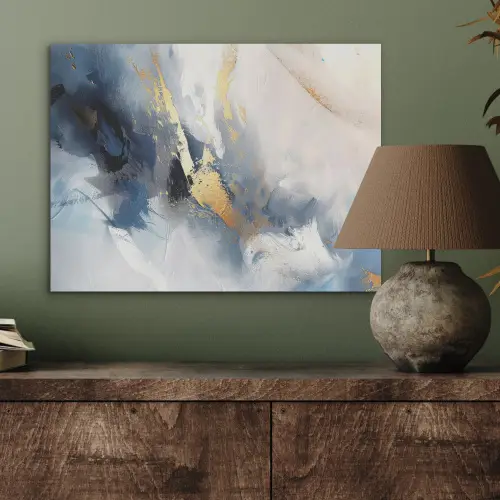 Blauw - Modern - Marmer - Abstract - Goud PET vilt klein -sfeer2