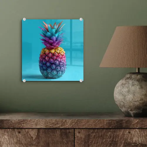Ananas - Regenboog - Blauw - Popart plexiglas 5mm klein -sfeer3
