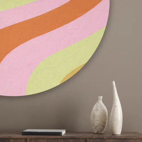 Lijnen - Pasteltinten - Golvend Akoestische PET Vilt - Rond klein -sfeer5_closeup