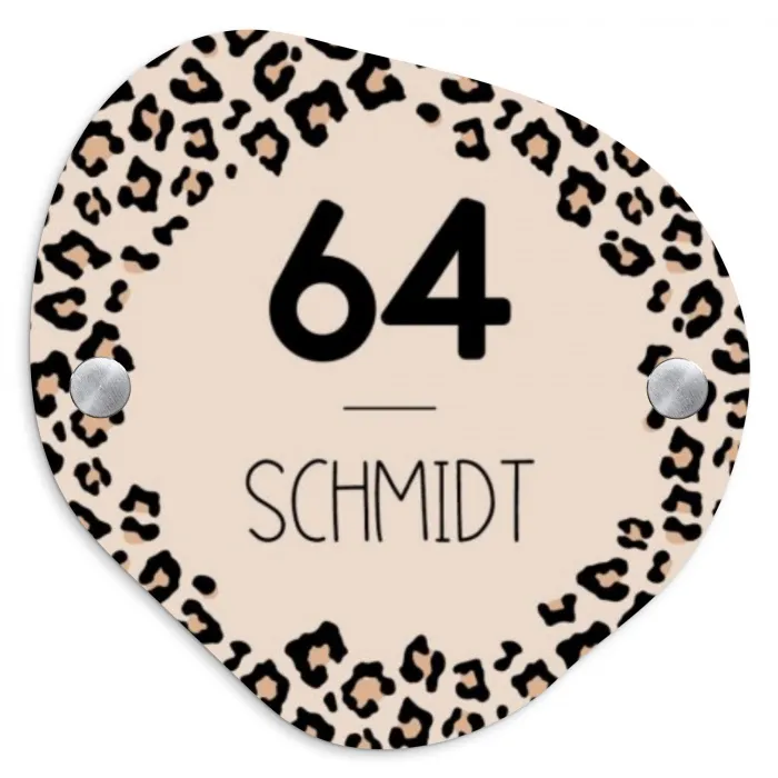 Beige luipaardprint - Modern Naambord Organisch middel -3d