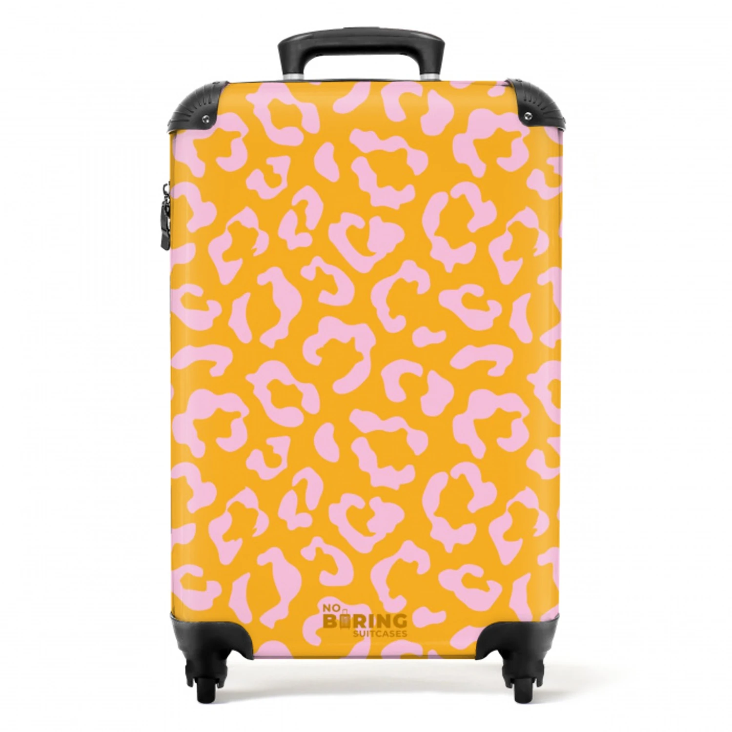 Dierenprints - Panterprint koffer in oranje-geel en lichtroze NBS - Handbagage koffer - Unisex middel -productfoto_recht