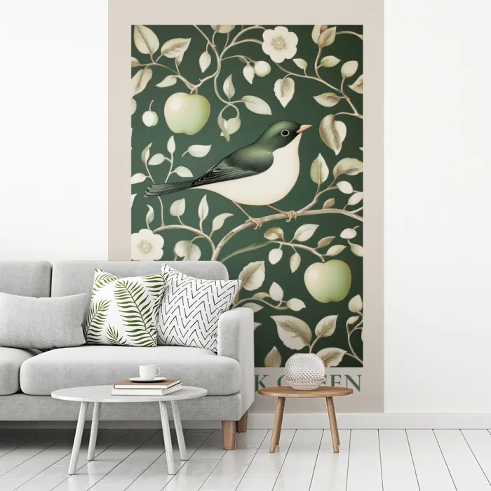 Groen - Vogel  - Bloemen fotobehang vinyl groot -woonkamer