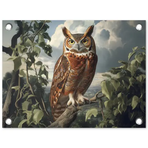 Uil - Tak - Boom - Veren tuinposter los doek klein -3d