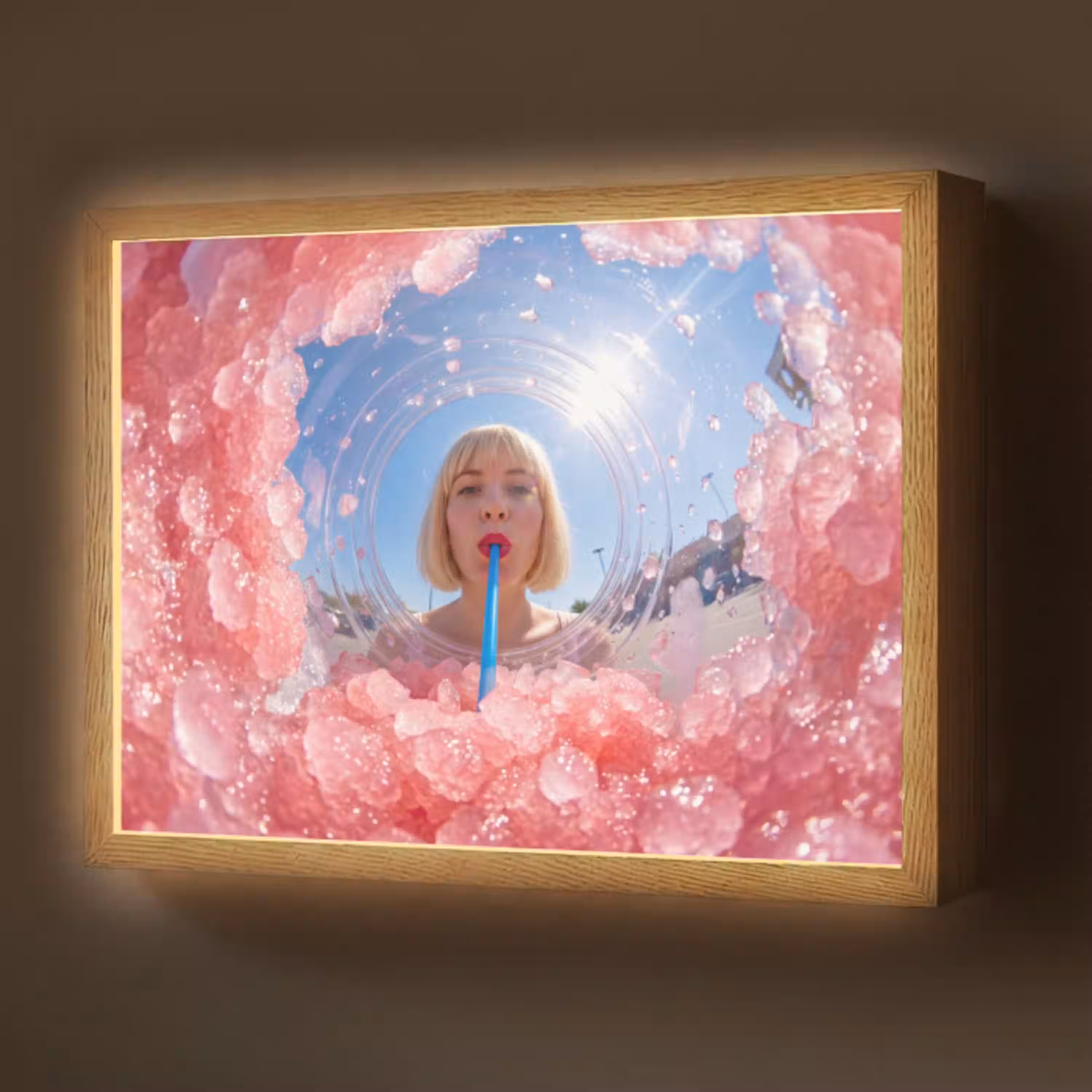 Vrouw - Drank - Zomer - Roze - Blauw Light Box met batterij (Wandlamp) middel -z3d_website
