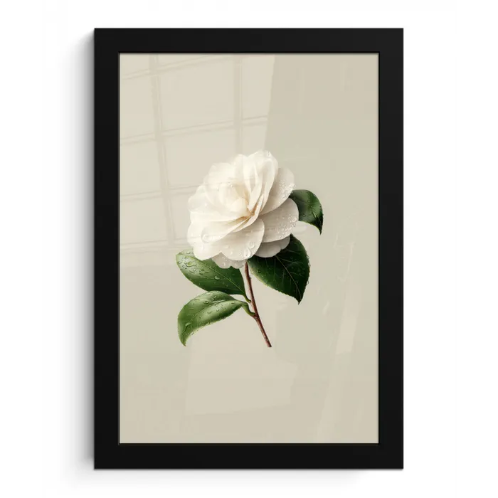 Cameliabloem - Wit - Groen fotolijst zwart zonder passe partout klein -3d