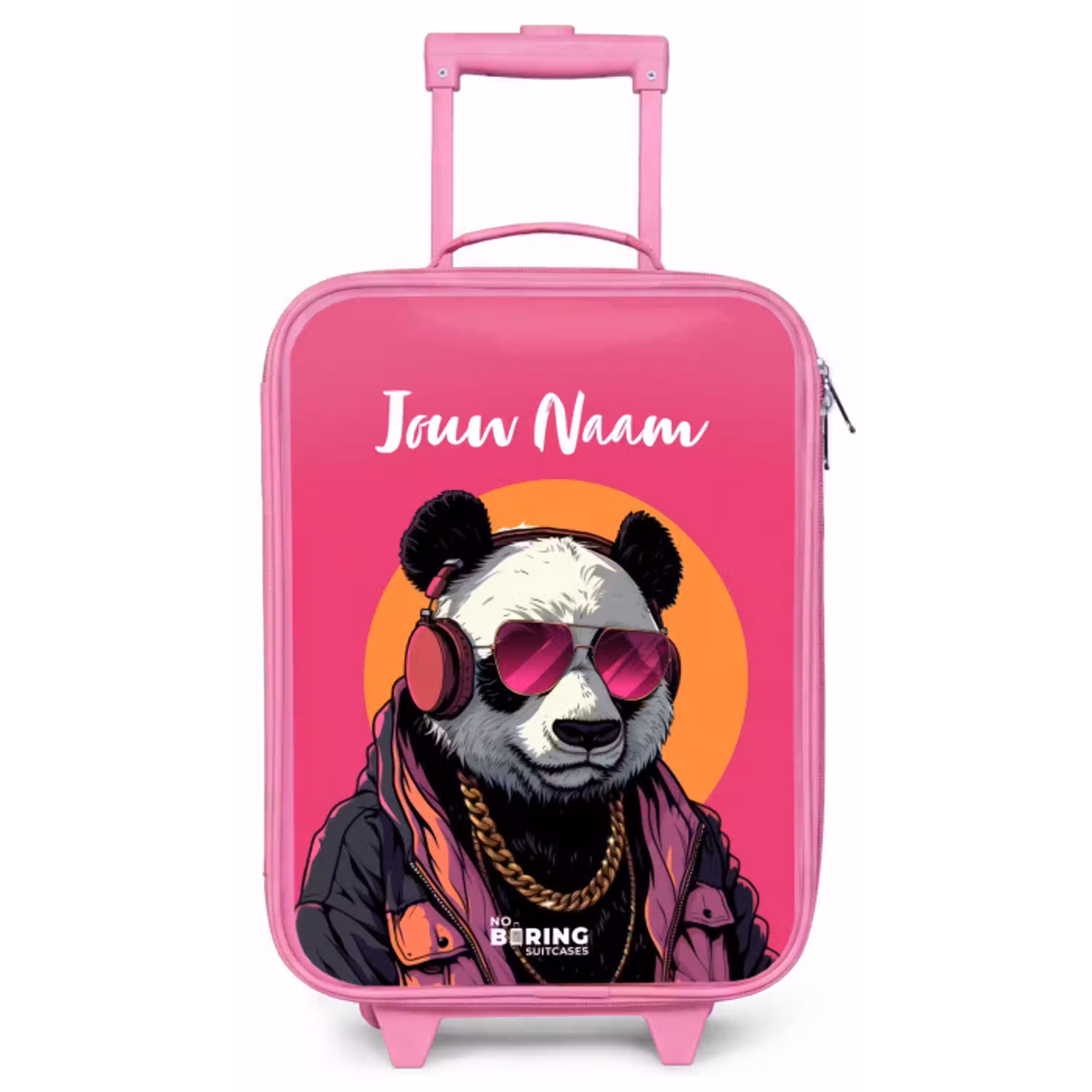 Panda met Koptelefoon, Zonnebril en Gouden Ketting Kinderkoffer - Roze klein -zz3dotto