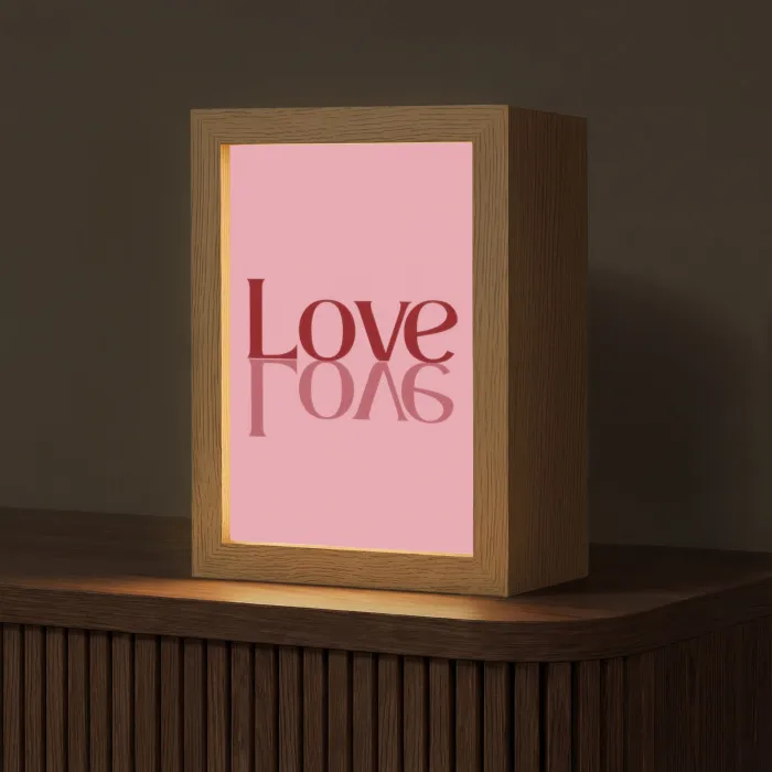 Love - Roze - Spiegeling Light Box met kabel (Tafellamp) klein -z3d_website