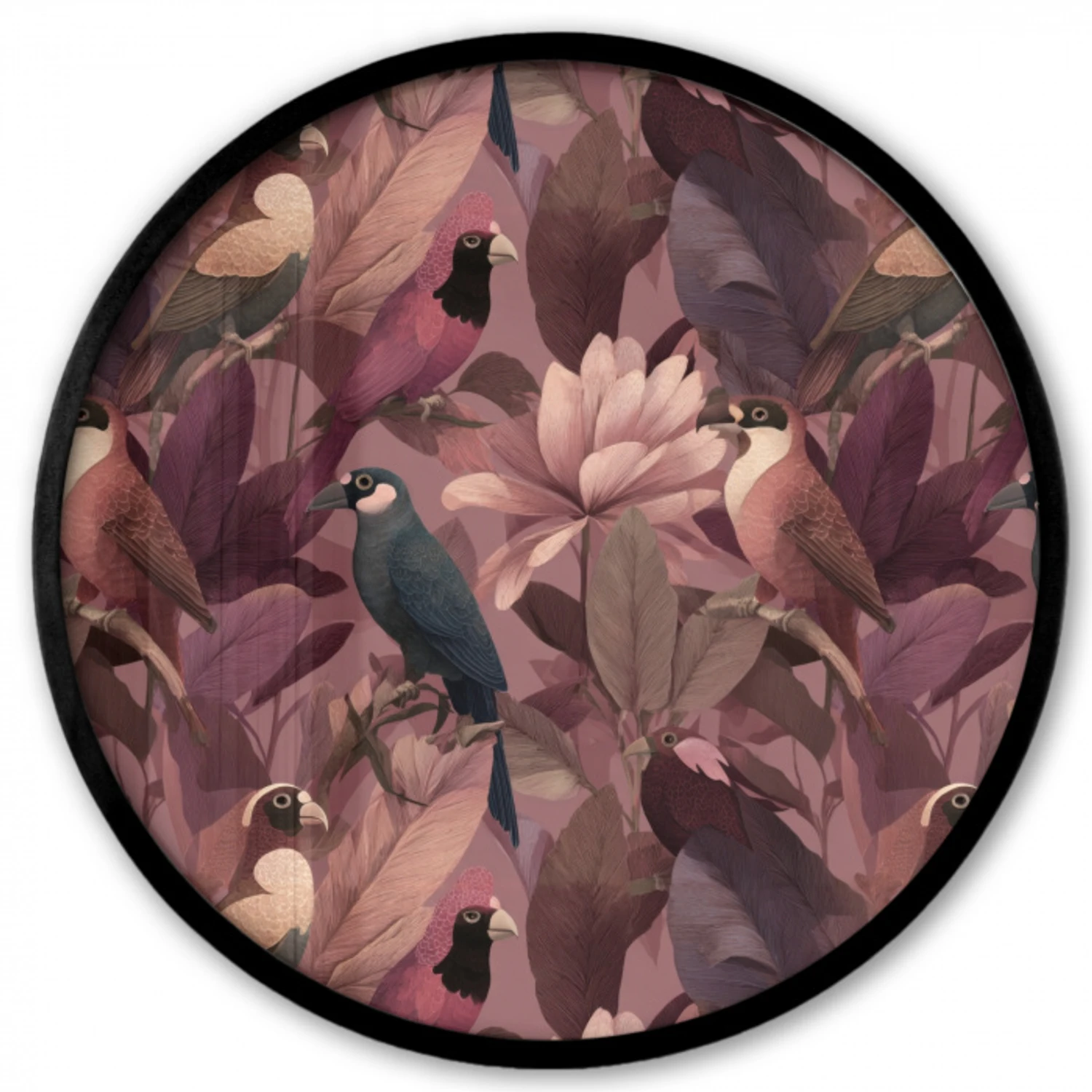Vogels - Bladeren - Roze Fotolijst rond zonder passe partout klein 856 -3d